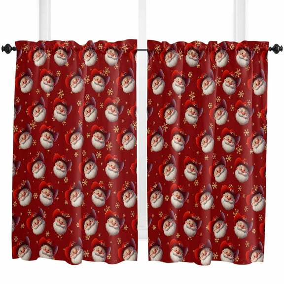 Red Christmas Kitchen Curtain 2 Panels Tiers Curtains 45 Inch Length, Western Cowboy Santa Xmas Snowflake Curtains Rod Pocket Curtains Window Drapes Treatment Window Cafe Curtains