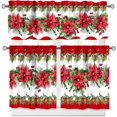 thumbnail image 1 of Red Christmas Kitchen Curtain,Red and Green Blooming Flowers Window Valances for Merry Xmas Bedroom Bathroom Laundry Short Curtains Decoration 3 Piece Set, 1 of 4