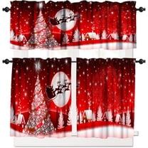 Red Christmas Kitchen Curtain Tiers and Valance Curtain Sets Snowman Xmas Tree Romantic Snowflake Decorative Cafe Curtains Set for Kitchen Living Room Bathroom 54x18 & 27x36x2, 3 Panel
