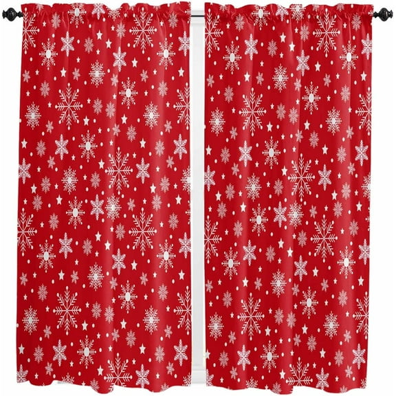 Red Christmas Kitchen Curtains 63 Inch Length, Farmhouse Curtains & Drapes, Winter White Snowflake Xmas Rod Pocket Window Curtains for Living Room/Bedroom/Bathroom, 42" x 63", 2 Panels