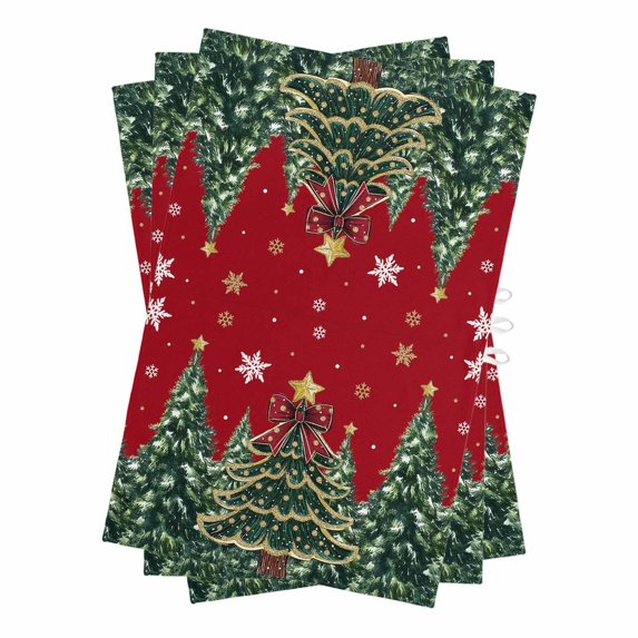Red Christmas Kitchen Towels Set of 3, Water Absorbent Dish Towel, Snowflake Xmas Christmas Tree Decorative Hand Towels - Quick Drying Cloth for Cooking Baking, 18x28 Inch