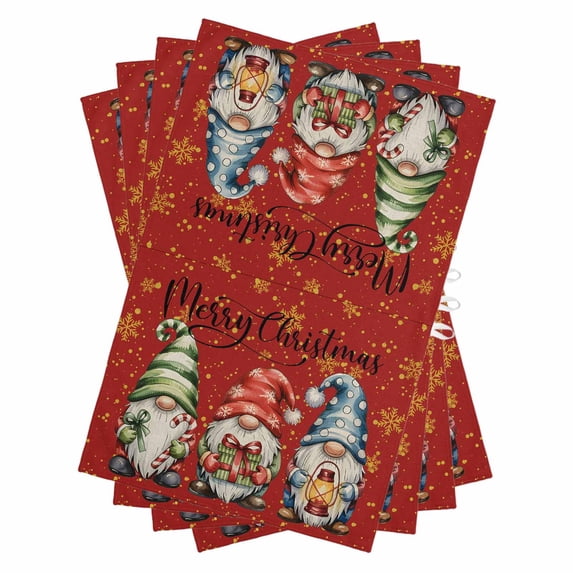 Red Christmas Kitchen Towels Set of 4, Water Absorbent Dish Towel, Winter Cartoon Xmas Gnomes Snowflake Decorative Hand Towels - Quick Drying Cloth for Cooking Baking, 18x28 Inch