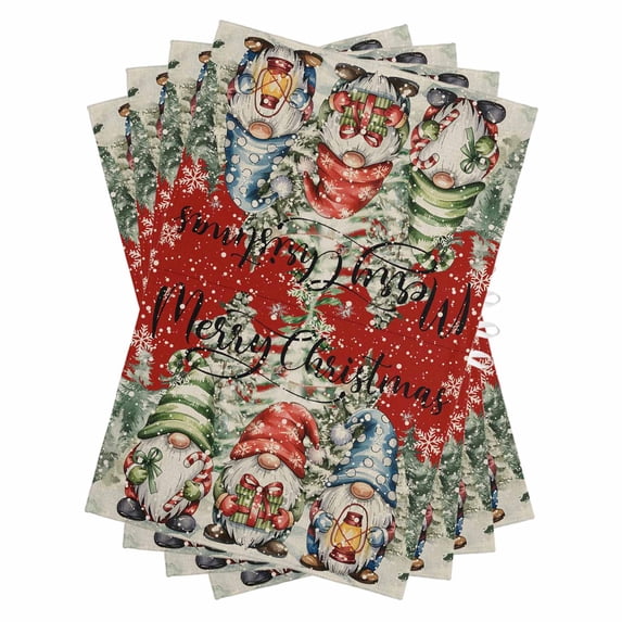 Red Christmas Kitchen Towels Set of 4, Water Absorbent Dish Towel, Winter Gnomes Xmas Pine Tree Snowflake Decorative Hand Towels - Quick Drying Cloth for Cooking Baking, 18x28 Inch