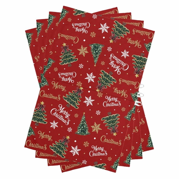 Red Christmas Kitchen Towels Set of 4, Water Absorbent Dish Towel, Xmas Tree Snowflake Stars Farmhouse Decorative Hand Towels - Quick Drying Cloth for Cooking Baking, 18x28 Inch