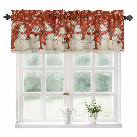 Red Christmas Kitchen Valances for Windows 42x12 Inch Kitchen Curtains Valances Rod Pocket Snowman Xmas Snowflake Rustic Bathroom Window Valances for Window Treatment Decor