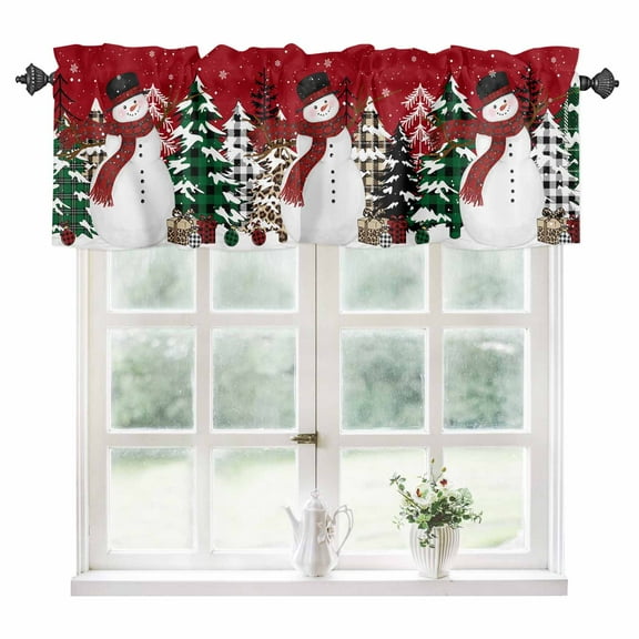 Red Christmas Kitchen Valances for Windows 42x18 Inch Kitchen Curtains Valances Rod Pocket Snowman Snowflake Xmas Tree Bathroom Window Valances for Window Treatment Decor