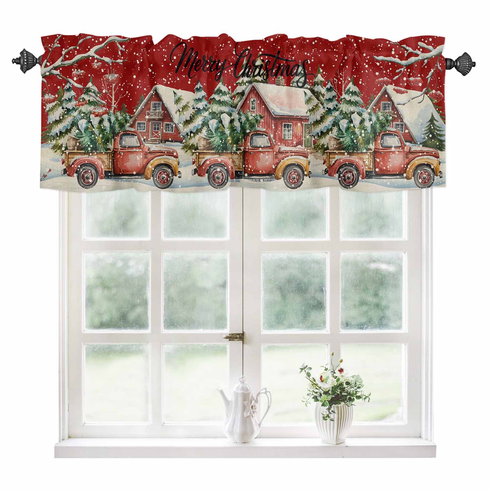 Red Christmas Kitchen Valances for Windows 42x18 Inch Kitchen Curtains ...