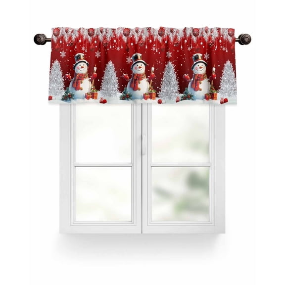 Red Christmas Kitchen Valances for Windows Snowman Xmas Balls Snowflakes Pine Branch Valance Curtains for Kitchen /Living Room/Bedroom/ Bathroom Decor, 54"x18 " ,Rod Pocket 1 Panel,