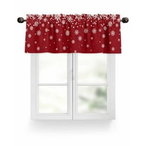 Red Christmas Kitchen Valances for Windows Winter Falling White Snowflakes Valance Curtains for Kitchen /Living Room/Bedroom/ Bathroom Decor, 42"x12 " ,Rod Pocket 1 Panel,