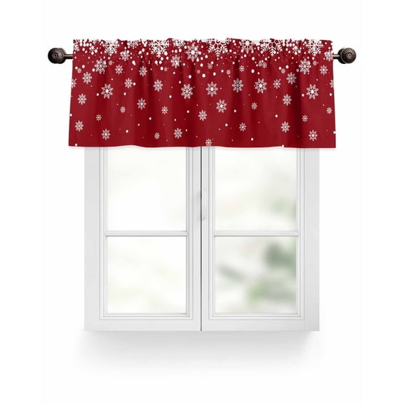 Red Christmas Kitchen Valances for Windows Winter Falling White Snowflakes Valance Curtains&nbsp; for Kitchen /Living Room/Bedroom/ Bathroom Decor, 54"x18 " ,Rod Pocket 1 Panel,