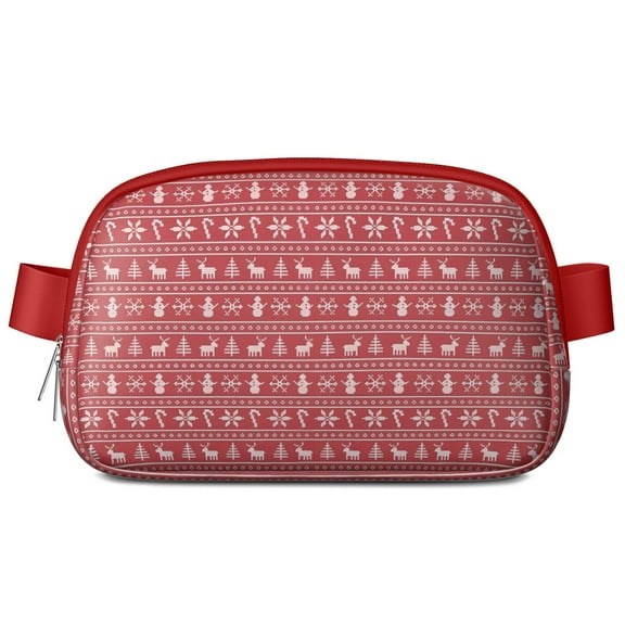 Red Christmas Knitted Pattern Cute Fanny Packs for Women,Travel Waterproof Crossbody Fanny Bags Waist Purse for Women Anti Theft Adjustable Strap for Running Travel Cycling
