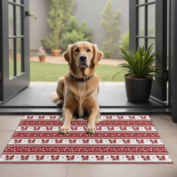 Red Christmas Knitted Pattern Door Rugs,Washable Non Slip Door Mats Indoor,Decorative Door Mats,Entry Mat Indoor for Entrance,Bedroom,Kitchen,Bathroom,20"x32"