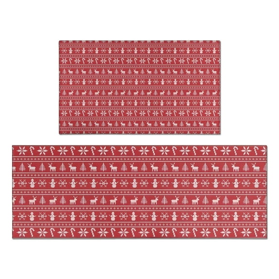 Red Christmas Knitted Pattern Kitchen Rugs Sets Of 2,Anti Fatigue Kitchen Mat Rugs Non Slip Washable,Decorative Kitchen Floor Mats for Kitchen,Sink,Laundry,17"x30"+17"x47"