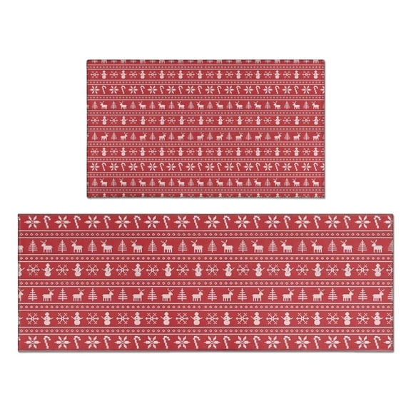 Red Christmas Knitted Pattern Kitchen Rugs Sets Of 2,Anti Fatigue Kitchen Mat Rugs Non Slip Washable,Decorative Kitchen Floor Mats for Kitchen,Sink,Laundry,17"x30"+17"x47"