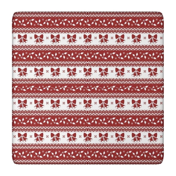Red Christmas Knitted Pattern Square Fitted Tablecloth with Elastic Edge,Square Table Cover,Washable Elastic Table Cover for Home Kitchen Party Decor 36"x36"