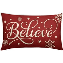 Red Christmas Lumbar Pillow Cover 12x20 Single Xmas Believe Snowflakes Winter Decorations Decorative Outdoor Pillowcase Farmhouse Linen Throw Cushion Case Decor for Home Couch Sofa Bed