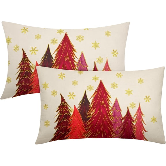 Red Christmas Lumbar Pillow Covers 12x20 Inch Set of 2 Santa Tree Gold Snowflake Xmas Rectangular Throw Pillows For Couch Winter Holiday Pillow Cases Farmhouse Home Decor For Sofa Porch Outdoor