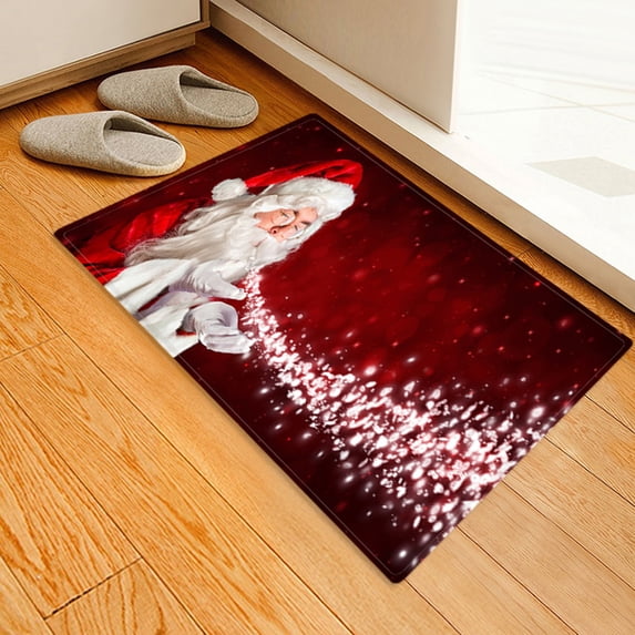Red Christmas Mat Doormat Christmas Santa Claus Pattern Outdoor Indoor Front Door Mat Non Slip Carpet for Kitchen Bedroom Living Room