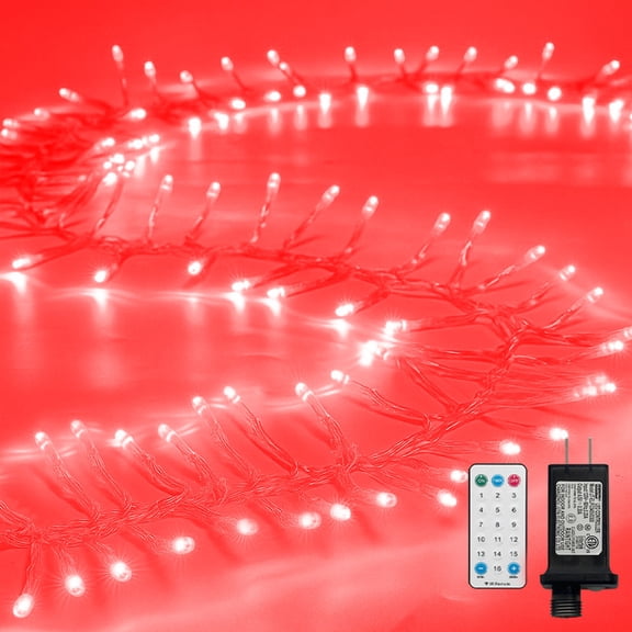 Red Christmas Mini LightsTree Lights Outdoor Cluster Light1000 LED Firecrackers String, 16 Modes Timer Remote Waterproof Plug in Twinkle Fairy for Garland Window Party
