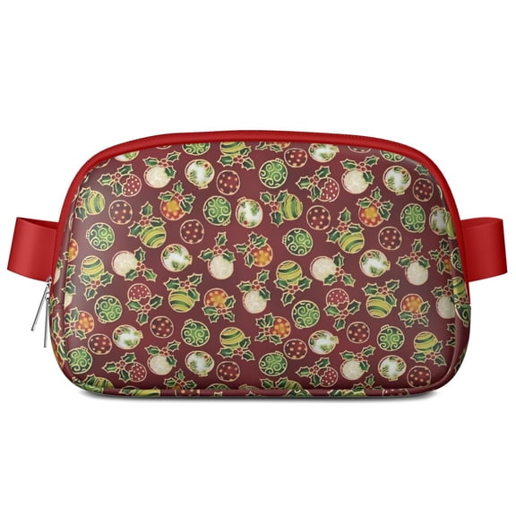 Red Christmas Ornament Pattern Cute Fanny Packs for Women,Travel Waterproof Crossbody Fanny Bags Waist Purse for Women Anti Theft Adjustable Strap for Running Travel Cycling