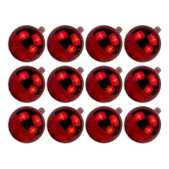 Red Christmas Ornaments 80mm - 3 Inch Shiny Red Ball Ornaments with Wire - UV Coated Shatterproof Ornaments - Holiday Decor - 12 Pack