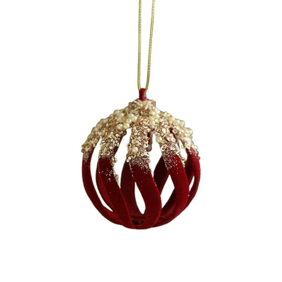 Red Christmas Ornaments Ball – Glitter Velvet Baubles with Beads & Sequins – Hanging Holiday Tree Decorations for Home, Party, Office – Soft Suede Finish – 5 Style Assortment