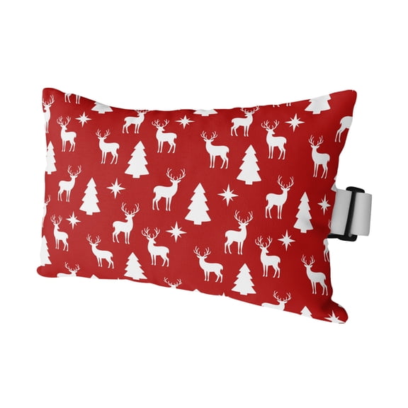 Red Christmas Outdoor Pillows for Chaise Lounge Chair Waterproof Lumbar Pillows with Insert&Strap Beach Headrest Pillow Winter Cute Deer Aesthetic Xmas Tree Elk Pillow for Patio Pool 11"x16"