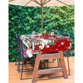 thumbnail image 1 of Red Christmas Outdoor Tablecloth - 52x70 Inch Rectangle Dining Table Cover, Snowman Truck Xmas Balls Snowflake Waterproof Outdoor Table Cloth with Umbrella Hole & Zipper for Picnic/Patio, 1 of 5