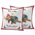 thumbnail image 1 of Red Christmas Outdoor Waterproof Pillow Covers, Sloths Xmas Botanical Winter Decorative Square Throw Pillowcase Sofa Cushion Sham for Patio/Couch/Chair, 24"x24" 2 Pack, 1 of 8