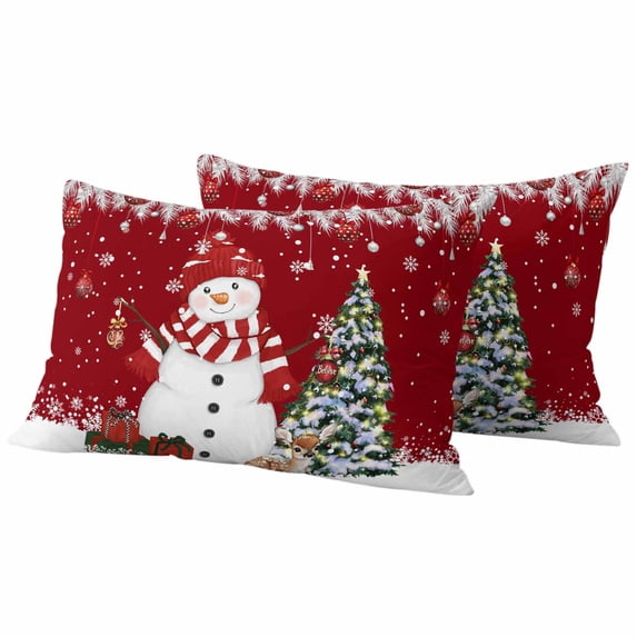 Red Christmas Outdoor Waterproof Pillow Covers, Snowman Xmas Balls Pine Needle Tree Decorative Rectangle Throw Pillowcase Sofa Cushion Sham for Patio/Couch/Chair, 20"x12" 2 Pack