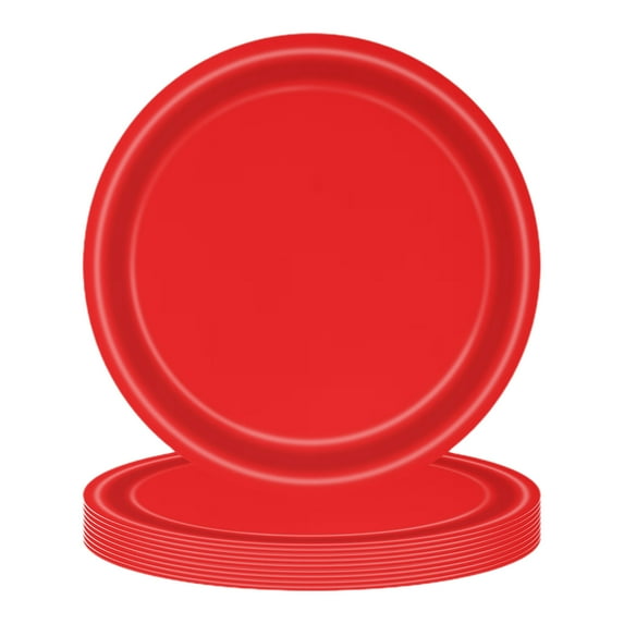 10 Pack Solid Red Christmas Paper Plates, 9x9in Disposable Holiday Party Dinner Plates, Plain Festive Tableware for Xmas Party Supplies