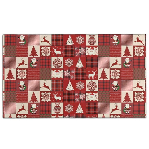 Red Christmas Patchwork Pattern Door Rugs,Washable Non Slip Door Mats Indoor,Decorative Door Mats,Entry Mat Indoor for Entrance,Bedroom,Kitchen,Bathroom,17"x30"