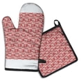 thumbnail image 1 of Red Christmas Patchwork Pattern Kitchen Oven Mitt and Pot Holder Sets 2 Pcs for Baking, Cooking and Grilling, Heat Resistant Up To 392 °F, 1 of 7