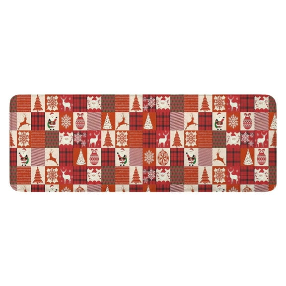 Red Christmas Patchwork Pattern Kitchen Rug Mat,Kitchen Runner Rugs Non Skid Washable,Decorative Kitchen Floor Mats for Kitchen,Sink,Laundry,17"x47.2"