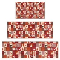 Red Christmas Patchwork Pattern Kitchen Rugs Sets Of 3,Kitchen Runner Rugs Non Skid Washable,Decorative Kitchen Floor Mats for Kitchen,Sink,Laundry,17"x30" 17"x47" 17"x59"
