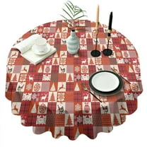 Red Christmas Patchwork Pattern Round Tablecloth 60"x60",Wrinkle Wipeable Table Cloth for Kitchen Dining Room Picnic Patio Party