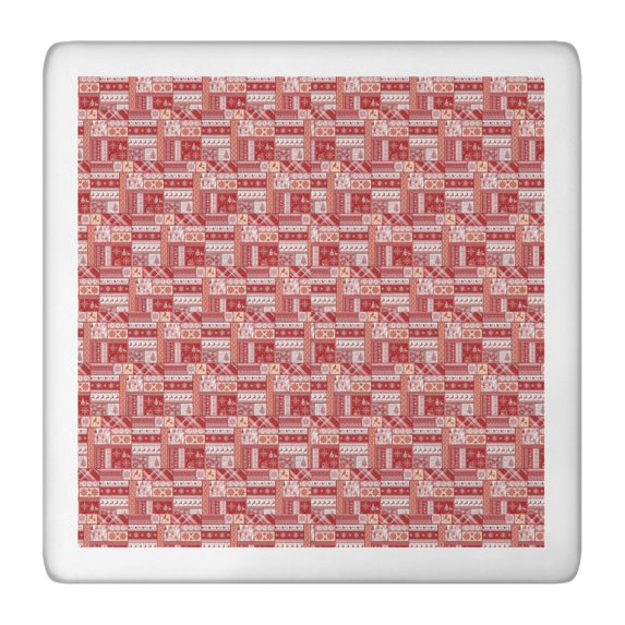 Red Christmas Patchwork Pattern Square Fitted Tablecloth with Elastic Edge,Square Table Cover,Washable Elastic Table Cover for Home Kitchen Party Decor 36"x36"
