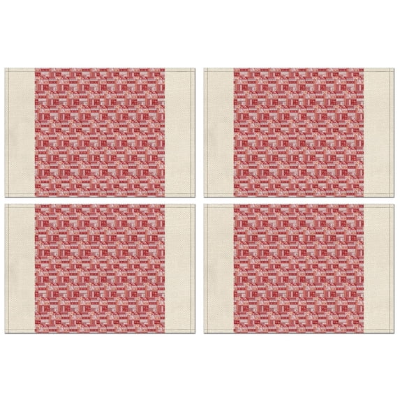 Red Christmas Patchwork Pattern Summer Placemats Table Placemats Set Of 4-Linen Kitchen Washable Placemats Table Mats 11.8"x17.7" Non-Slip Heat Resistant