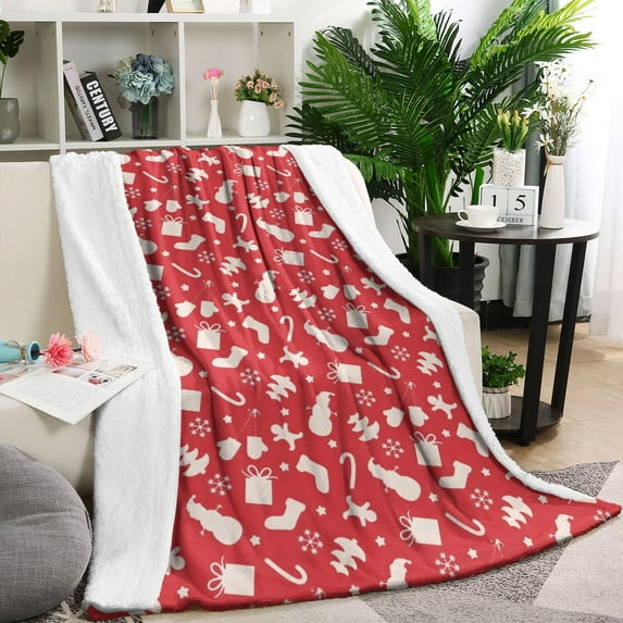 Red Christmas Pattern Blanket,Comfortable Soft Lamb Wool Throw Blanket,All Season,Warm Lightweight Blankets for Sofa Bed Couch Living Room Chair,40"x50"
