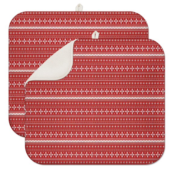 Red Christmas Pattern Dish Drying Mat for Kitchen 1 Pack, Ultra Absorbent Microfiber Dishes Drainer Mats,16x18in(41x46cm)