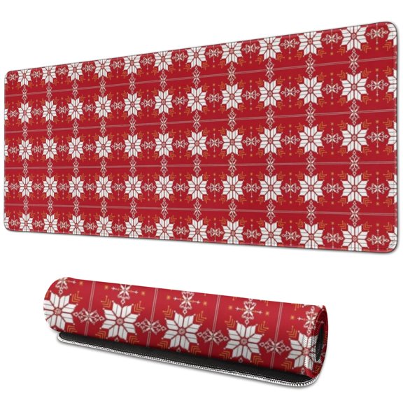 Red Christmas Pattern Extended Large Mouse Pad, Gaming Desk Pad with Non Slip Base & Stitched Edges, Durable Stable Gifts for Birthday Christmas Thanksgiving,31.5"x11.8"
