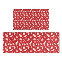 Red Christmas Pattern Kitchen Rugs Sets Of 2,Anti Fatigue Kitchen Mat Rugs Non Slip Washable,Decorative Kitchen Floor Mats for Kitchen,Sink,Laundry,17"x30" 17"x47"