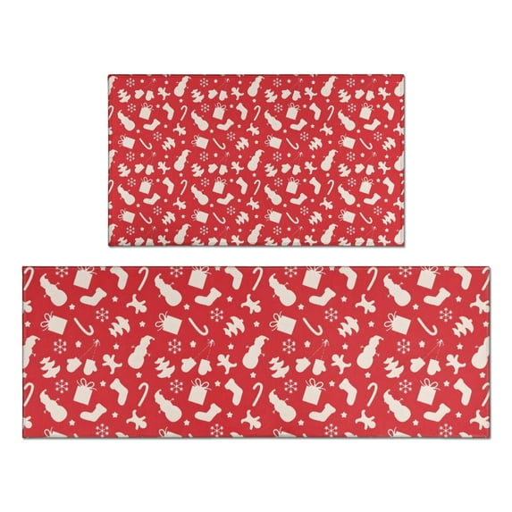 Red Christmas Pattern Kitchen Rugs Sets Of 2,Anti Fatigue Kitchen Mat Rugs Non Slip Washable,Decorative Kitchen Floor Mats for Kitchen,Sink,Laundry,17"x30"+17"x47"