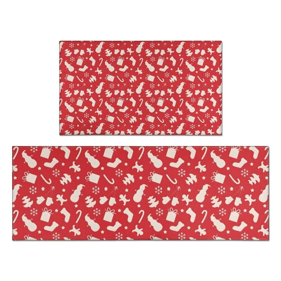 Red Christmas Pattern Kitchen Rugs Sets Of 2,Anti Fatigue Kitchen Mat Rugs Non Slip Washable,Decorative Kitchen Floor Mats for Kitchen,Sink,Laundry,17"x30"+17"x47"