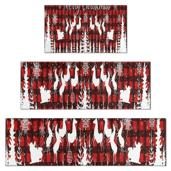Red Christmas Pattern Kitchen Rugs Sets Of 3,Kitchen Runner Rugs Non Skid Washable,Decorative Kitchen Floor Mats for Kitchen,Sink,Laundry,17"x30"+ 17"x47" + 17"x59"