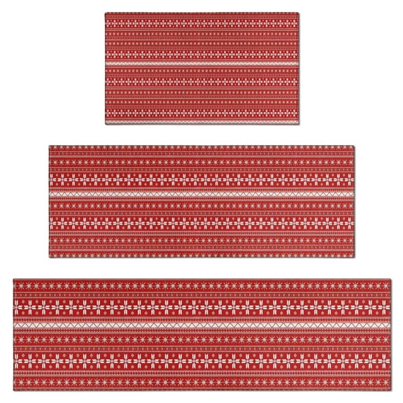 Red Christmas Pattern Kitchen Rugs Sets Of 3,Kitchen Runner Rugs Non Skid Washable,Decorative Kitchen Floor Mats for Kitchen,Sink,Laundry,17"x30"+ 17"x47" + 17"x59"
