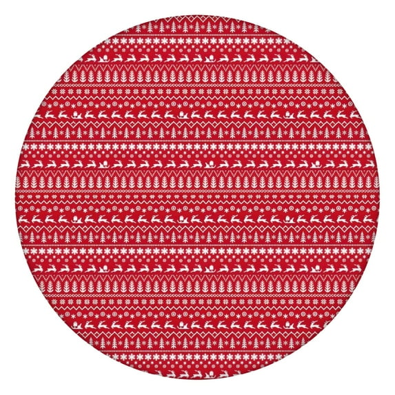 Red Christmas Pattern Round Fitted Tablecloth with Elastic Edge,Dining Table Cover Waterproof,Outdoor Round Tablecloth for Camping,Dining,Indoor and Outdoor