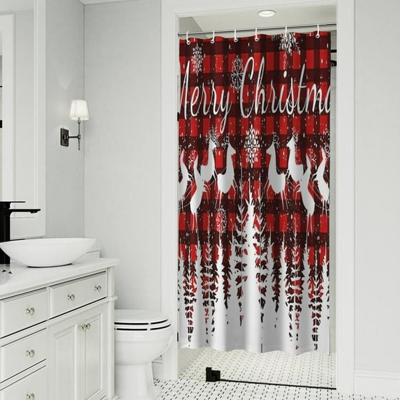 Red Christmas Pattern Shower Curtain 36"x72" ,Bathroom Decorative Shower Curtains Set with 12 Hooks,Modern Waterproof Washable Shower Curtain