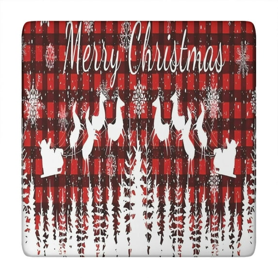 Red Christmas Pattern Square Fitted Tablecloth with Elastic Edge,Square Table Cover,Washable Elastic Table Cover for Home Kitchen Party Decor 34"x34"