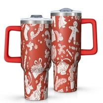 Red Christmas Pattern Tumbler with Handle and Lid,40oz Double Wall Vacuum Insulated Tumbler,Cups Gift for Women and Men